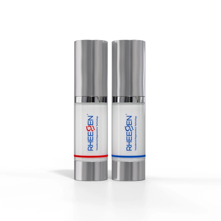 RheeGen transdermal regenerative cream, two bottles on a white background.